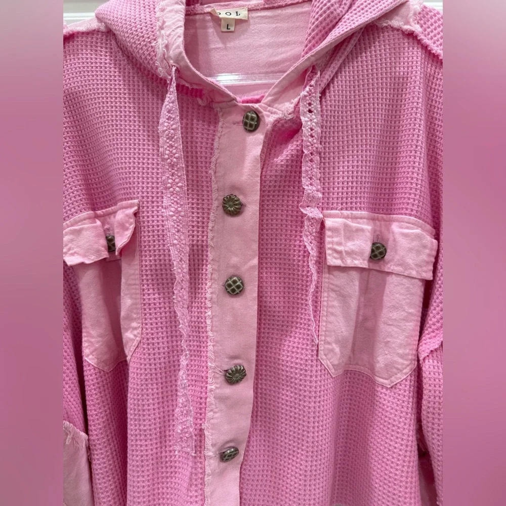 POL Pink Waffle Knit Bomber Jacket - Picture 4 of 11